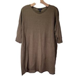 EILEEN FISHER Organic Linen Cotton Slub Tunic Sz M Brown Lagenlook Top Earthy